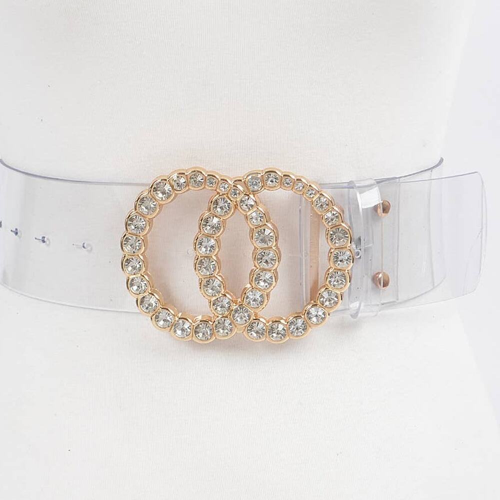 Transparent PVC Waist Belt – Clear Gold Stone Buckle